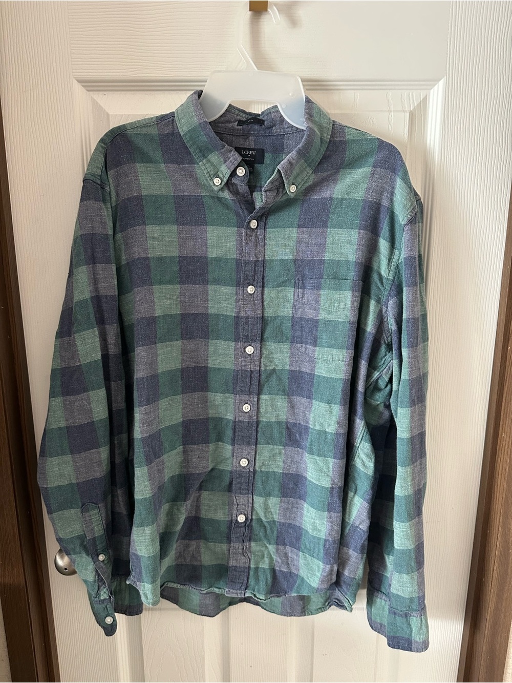 J. Crew Green and Blue Plaid Button-Down Shirt Mens XL slim